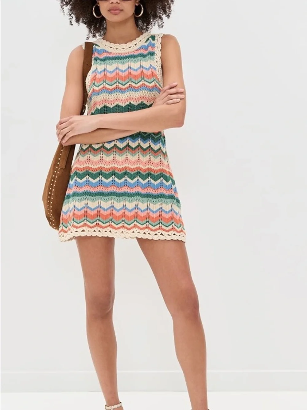 Free People Multicolor Chevron Crochet Mini Dress